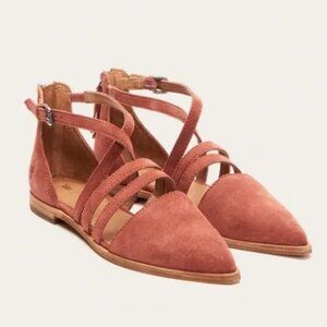 Frye Kenzie Moto Strappy 70379 Womens Pink Suede Strap Flats Shoes